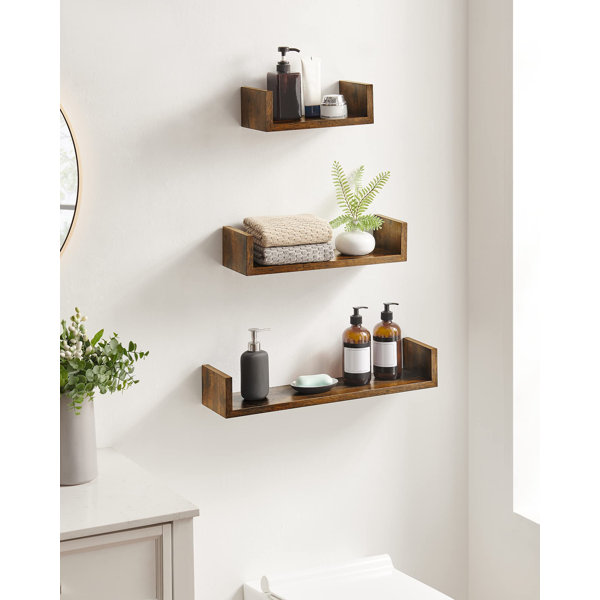 Natur Pur Floating Shelf Set Of 3 Wall Shelves 30 45 60 Cm Decorative Shelves Each Shelf Holds Up To 10 Kg For Living Room Home Office Bathroom Kitchen Rustic Brown Wayfair